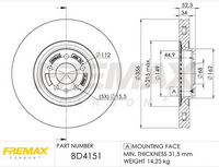 FREMAX BRAKE ROTOR VENTED EACH FRONT BD-4151