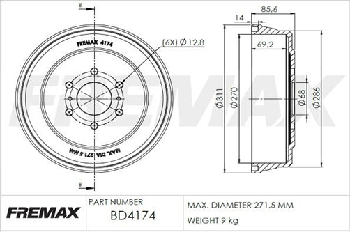 BRAKE DRUM PAIR REAR BD-4174