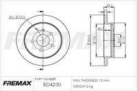 FREMAX BRAKE ROTOR SOLID PAIR REAR BD-4230