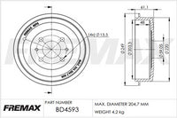 FREMAX BRAKE DRUM EACH REAR BD-4593