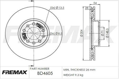 FREMAX ROTOR [PAIR] PEUGEOT EXPERT FRONT 304MM BD-4605