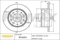 FREMAX BRAKE ROTOR SOLID EACH REAR BD-4696