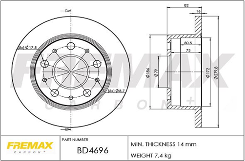 BRAKE ROTOR SOLID EACH REAR BD-4696