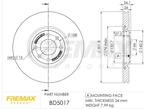 FREMAX BRAKE ROTOR VENTED PAIR FRONT BD-5017