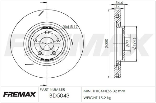 FREMAX CARBON+ ROTOR EACH JEEP GRAND CHEROKEE FRONT BD-5043