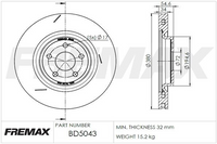 FREMAX CARBON+ ROTOR EACH JEEP GRAND CHEROKEE FRONT BD-5043