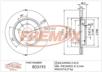 FREMAX BRAKE ROTOR VENTED PAIR REAR BD-5193