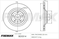 FREMAX BRAKE ROTOR VENTED PAIR REAR BD-5314
