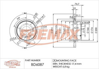 FREMAX BRAKE ROTOR VENTED EACH REAR BD-6087