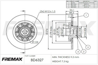 FREMAX BRAKE ROTOR SOLID EACH REAR BD-6327