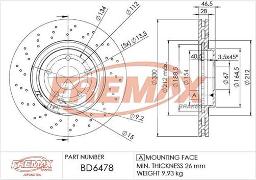 FREMAX BRAKE ROTOR VENTED EACH FRONT BD-6478