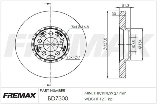 FREMAX BRAKE ROTOR VENTED EACH FRONT BD-7300