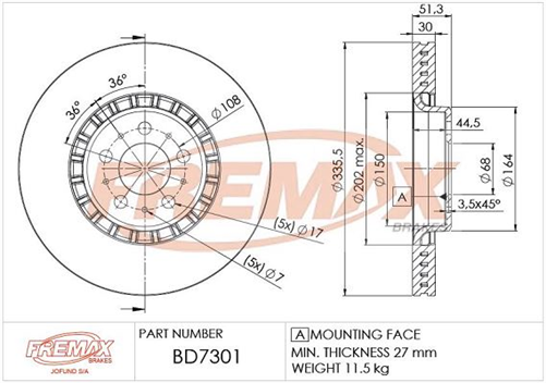 FREMAX BRAKE ROTOR VENTED EACH FRONT BD-7301