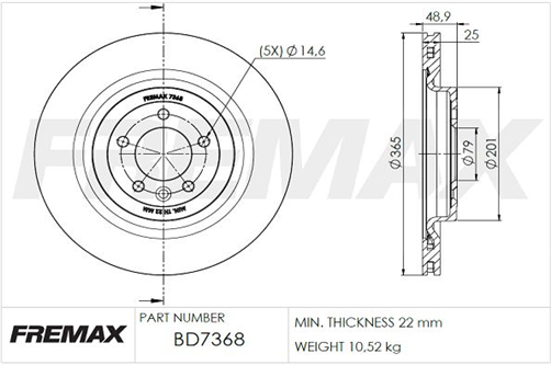 FREMAX BRAKE ROTOR CARBON+ LANDROVER REAR 365mm BD-7368
