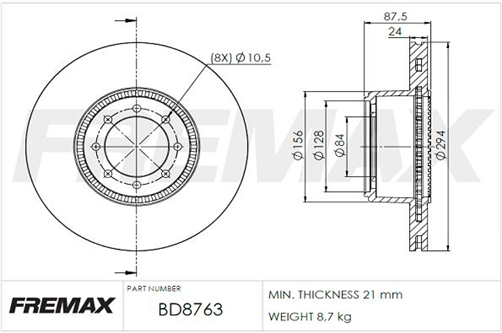 FREMAX BRAKE ROTOR IVECO REAR 294MM VENTED BD-8763