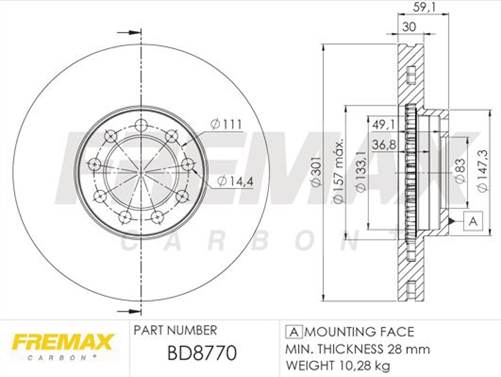 FREMAX CARBON+ BRAKE ROTOR IVECO FRONT 301MM BD-8770