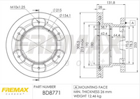 FREMAX CARBON+ BRAKE ROTOR IVECO REAR 306MM VENTED BD-8771