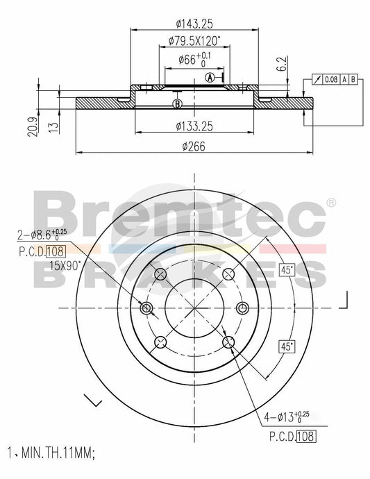 EURO-LINE BRAKE DISC ROTOR PAIR BDR10110EL