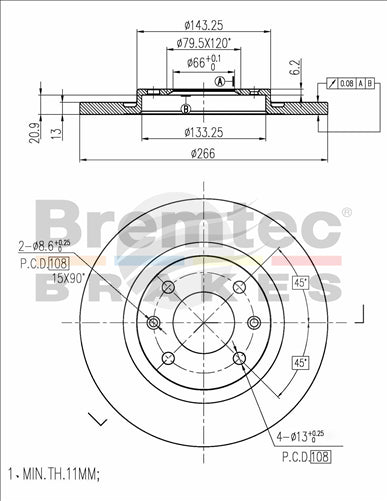 BREMTEC EURO-LINE BRAKE DISC ROTOR PAIR BDR10110EL