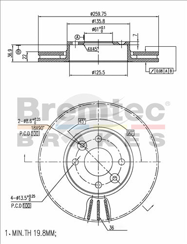 BREMTEC EURO-LINE BRAKE ROTOR PAIR BDR16070EL