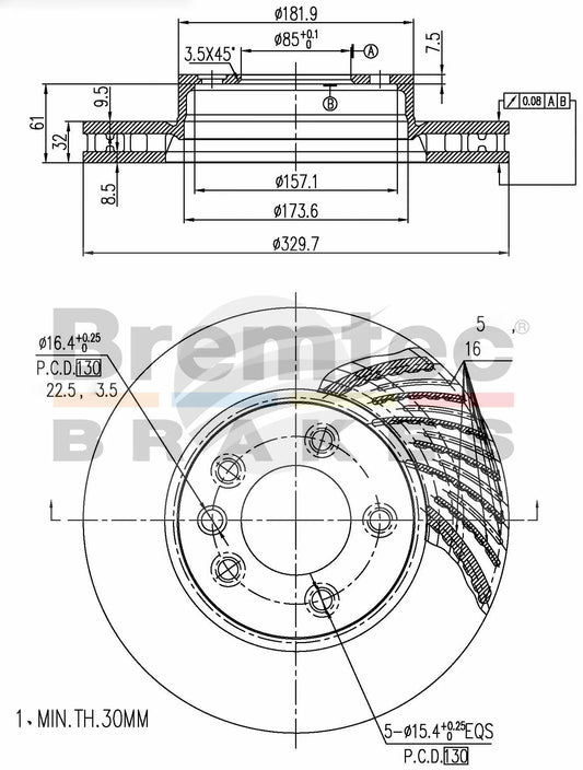 EURO-LINE BRAKE DISC ROTOR BDR16100LEL