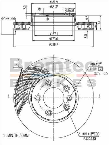 BREMTEC EURO-LINE HC BRAKE DISC ROTOR BDR16100RELH