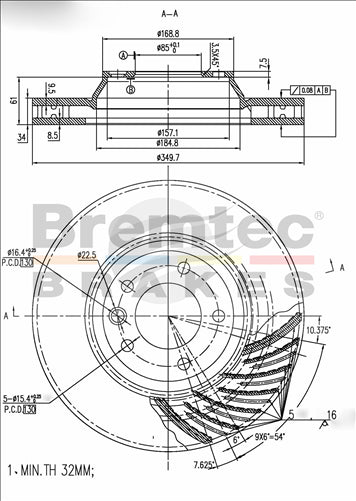 BREMTEC EURO-LINE BRAKE DISC ROTOR BDR16110LEL