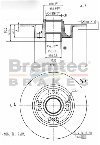 BREMTEC EURO-LINE BRAKE DISC ROTOR BDR17620EL