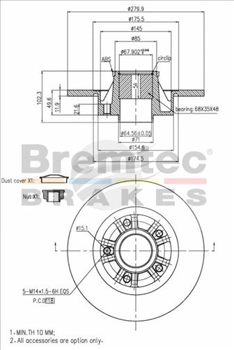 BREMTEC EURO-LINE BRAKE DISC ROTOR BDR17640EL