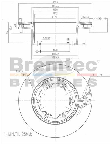 BREMTEC EURO-LINE BRAKE DISC ROTOR BDR17730EL
