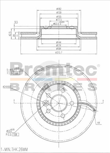 BREMTEC EURO-LINE BRAKE DISC ROTOR BDR18280EL