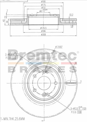 BREMTEC EURO-LINE BRAKE DISC ROTOR PAIR BDR18870EL