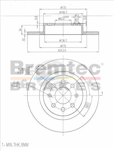 BREMTEC EURO-LINE BRAKE DISC ROTOR PAIR BDR19030EL