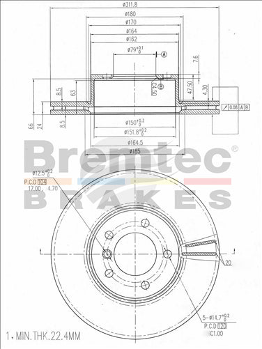 BREMTEC EURO-LINE HC BRAKE DISC ROTOR PAIR BDR19120ELH