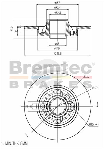BREMTEC EURO-LINE BRAKE DISC ROTOR BDR20310EL