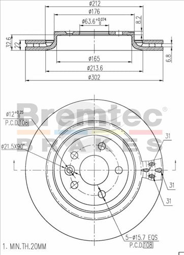 BREMTEC EURO-LINE BRAKE DISC ROTOR PAIR BDR20340EL