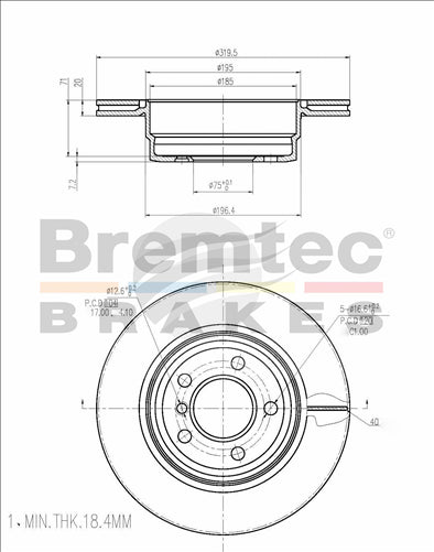 BREMTEC EURO-LINE HC BRAKE DISC ROTOR BDR21860ELH