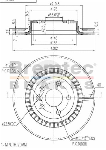 BREMTEC EURO-LINE BRAKE DISC REAR PAIR VOLVO XC60 2009 - BDR21990EL