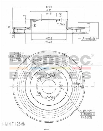 BREMTEC EURO-LINE BRAKE DISC ROTOR BDR22020EL