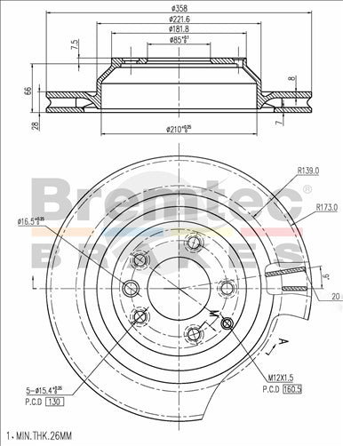 BREMTEC EURO-LINE BRAKE DISC ROTOR BDR22290EL