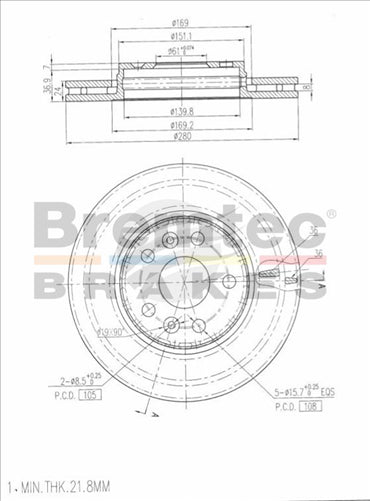 BREMTEC EURO-LINE BRAKE DISC ROTOR PAIR BDR22380EL