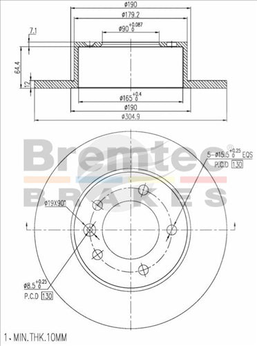 BREMTEC EURO-LINE HC BRAKE DISC ROTOR PAIR BDR22410ELH