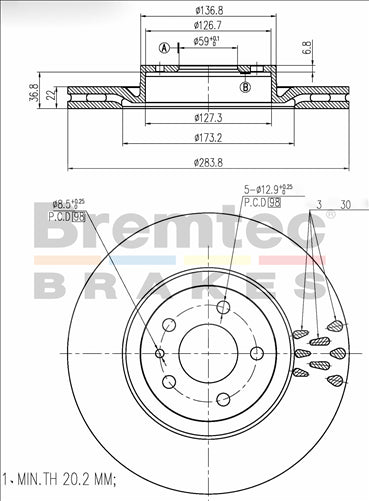 BREMTEC EURO-LINE BRAKE DISC ROTOR PAIR BDR3850EL
