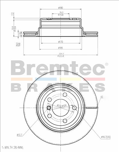 BREMTEC EURO-LINE BRAKE DISC ROTOR BDR40012EL