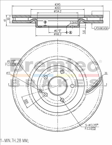 BREMTEC EURO-LINE BRAKE DISC ROTOR BDR40015EL