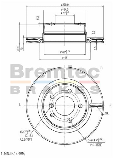BREMTEC EURO-LINE BRAKE DISC ROTOR BDR40018EL