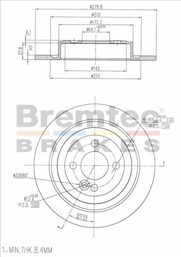 BREMTEC EURO-LINE BRAKE DISC ROTOR PAIR BDR40034EL