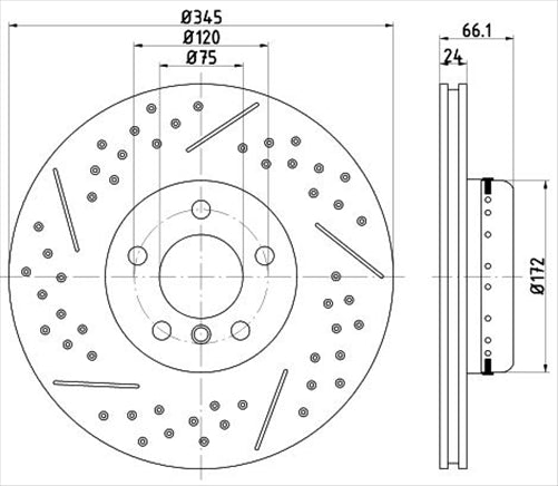 BREMTEC EURO-LINE CARBON + BRAKE ROTOR DIMPLED & SLOTTED BMW REAR BDR41014ELH