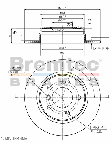 BREMTEC EURO-LINE BRAKE DISC ROTOR PAIR BDR6230EL