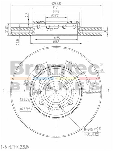 BREMTEC EURO-LINE BRAKE DISC ROTOR PAIR BDR7680EL